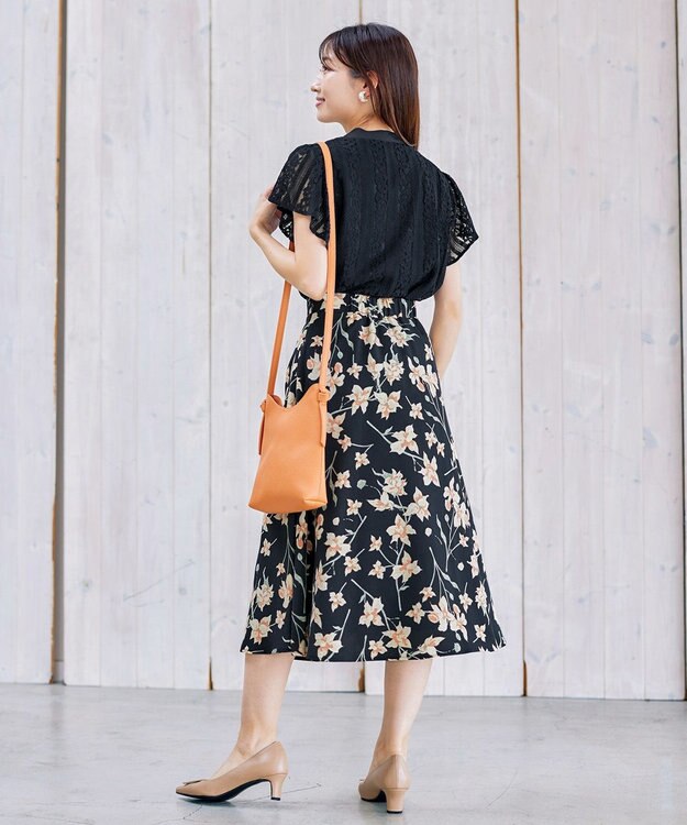 Tiaclasse 【洗える】幅広く活躍が期待できるボウタイレースブラウス ブラック