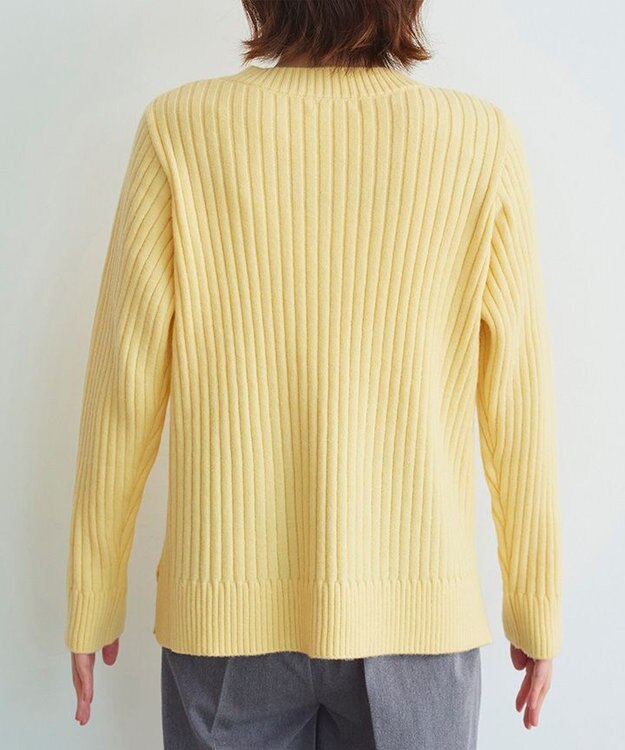 Tiaclasse L 【洗える】Vネックリブ編みニット イエロー