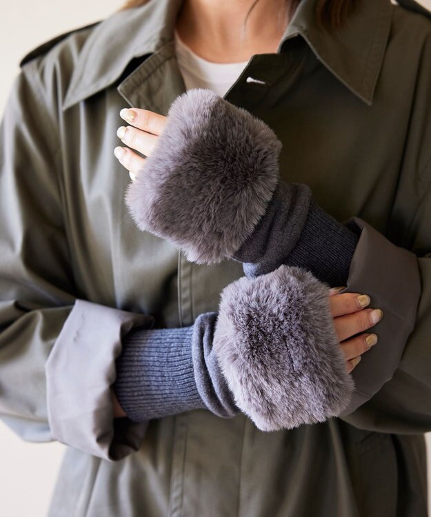 ORuKuBET  フェイクファー付きフィンガーレスグローブ(WOMEN) グレー
