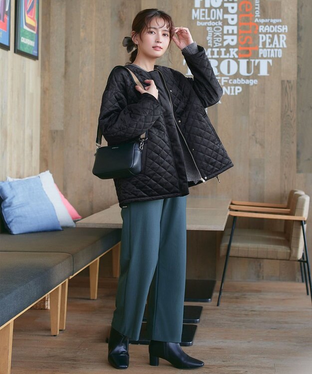 Tiaclasse 【リバーシブル】表裏2WAYベロアキルティングブルゾン ブラック