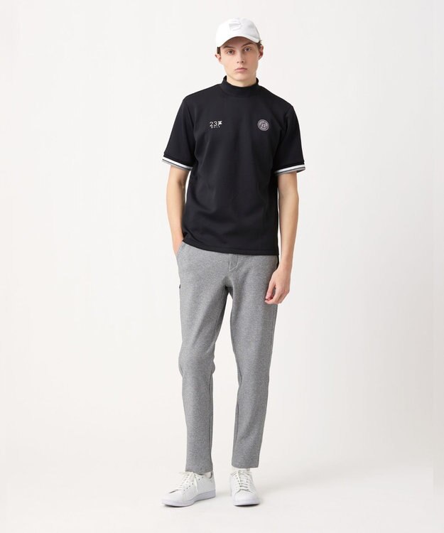 23区GOLF 【MEN】【吸水速乾・UVケア】袖ライン モックネックシャツ ブラック系