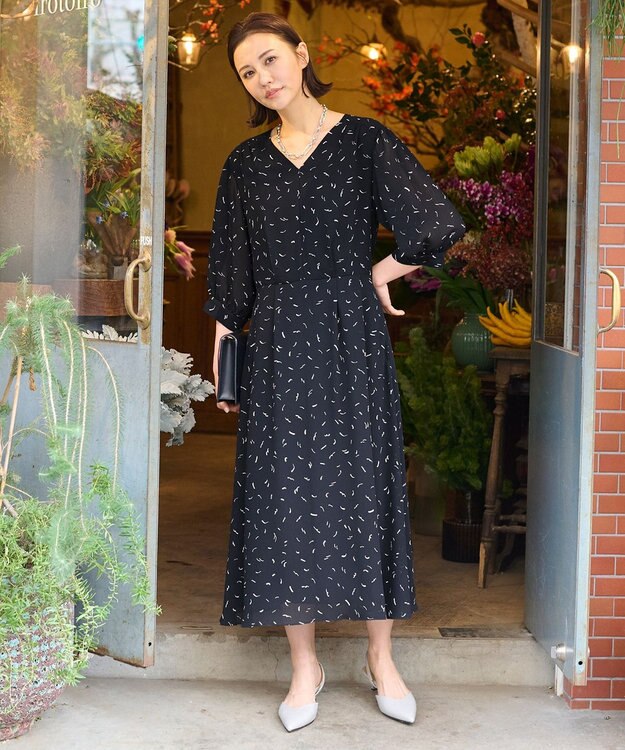 自由区 L 【洗える】ドローイングタッチプリント ワンピース ネイビー系5