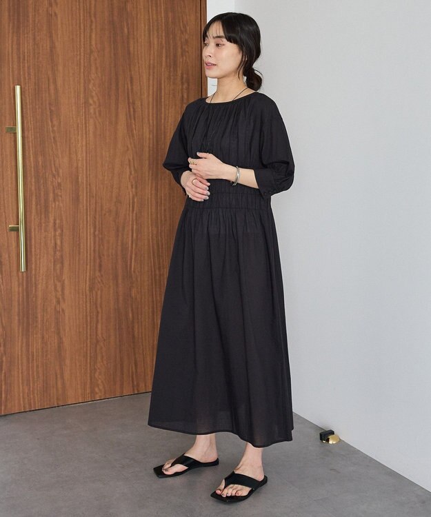 CRAFT STANDARD BOUTIQUE インド製 ハーフスリーブシャーリングワンピース Black