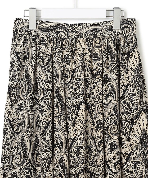 23区 【洗える】フレンチペイズリーデシン ティアードスカート ブラックプリント