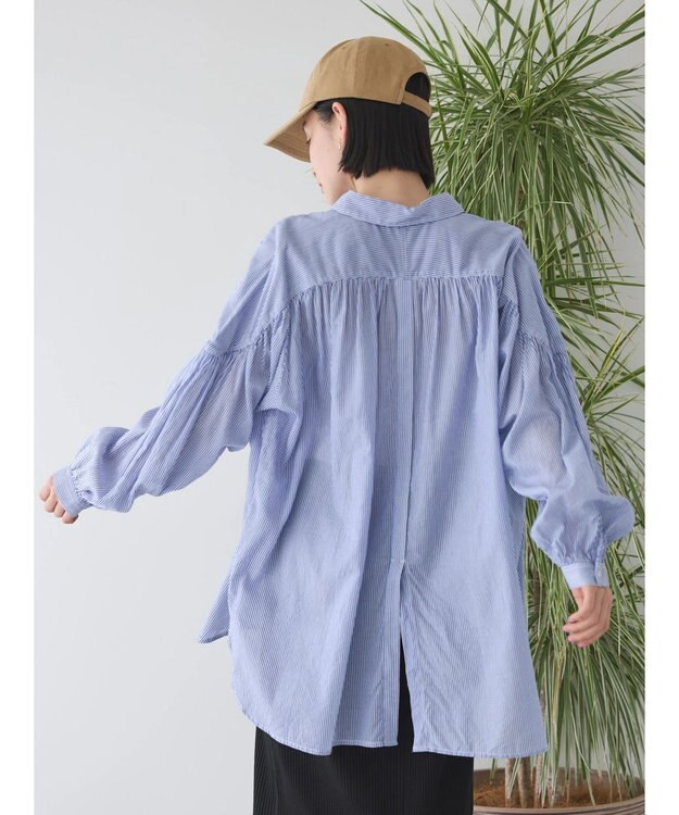 AMERICAN HOLIC カルゼギャザーシャツチュニック Stripe Navy