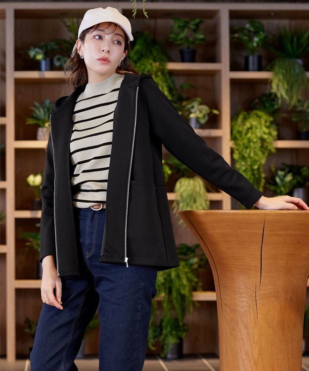 Tiaclasse L 【洗える】ソフトダンボールバックフレアフーディー ブラック