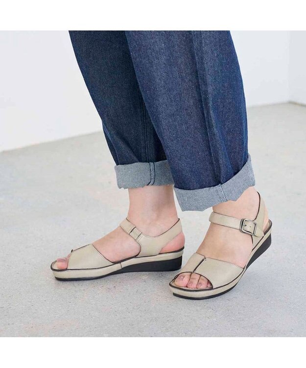 ing <ing>【WEB限定】ウエッジヒールレザーサンダル アイボリー