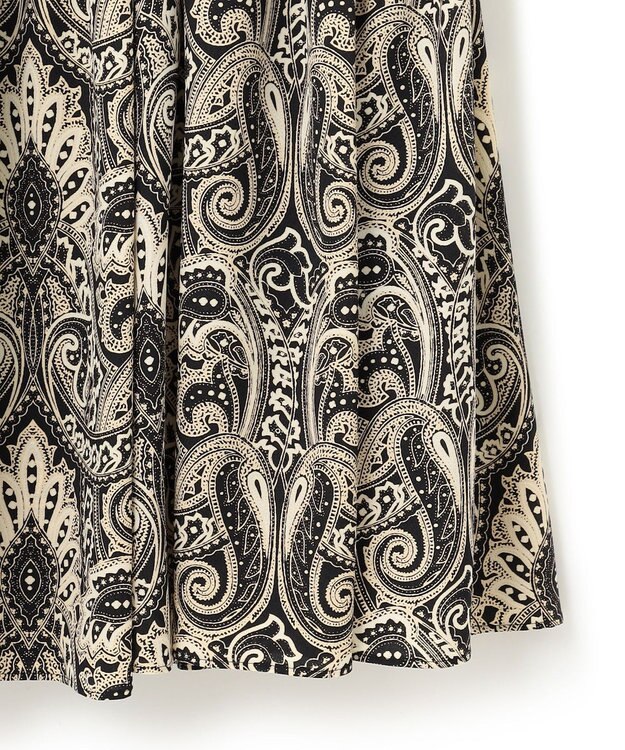 23区 【洗える】フレンチペイズリーデシン ティアードスカート ブラックプリント