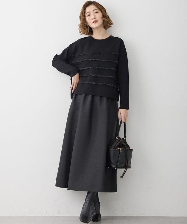 23区 L 【洗える】フルーフィーツイル フレア スカート ブラック系