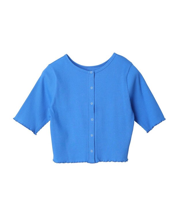 earth music&ecology ドットボタン５分袖リブプルオーバー Blue