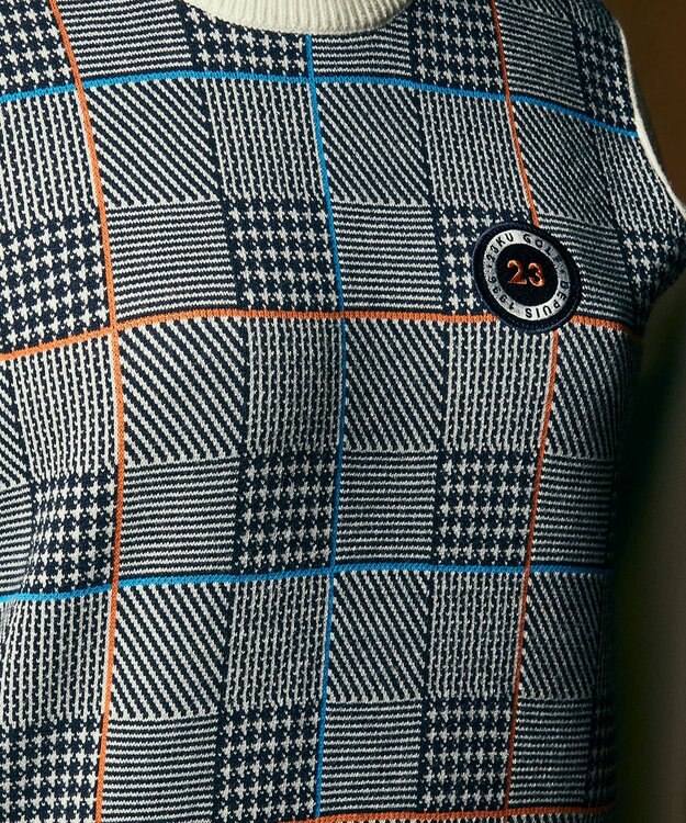 23区GOLF 【WOMEN】チェックジャガード クルーネック ニット ネイビー系3