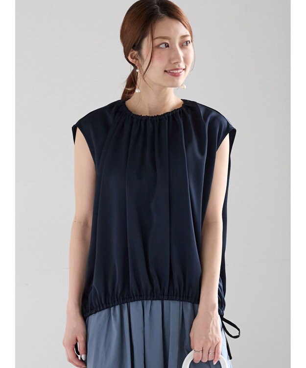 Te chichi サテンサイドリボンブラウス ネイビー