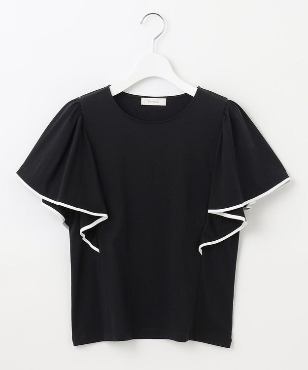 Feroux 【UVケア】バイカラーラッフルスリーブ Ｔシャツ ブラック系
