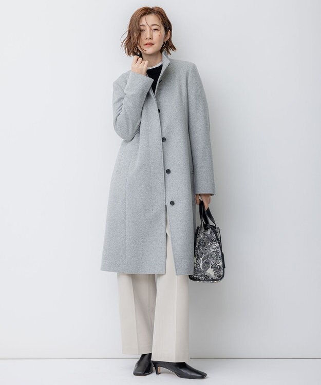 23区 S ウールカシミヤビーバー スタンドカラー コート ライトグレー系