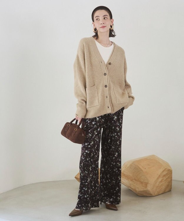 WEGO 【ANGIE VINTAGE】ベロア小花柄イージパンツ ダークブラウン