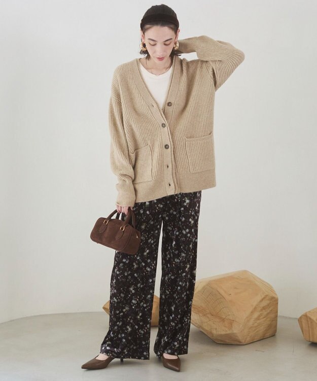 WEGO 【ANGIE VINTAGE】ベロア小花柄イージパンツ ダークブラウン