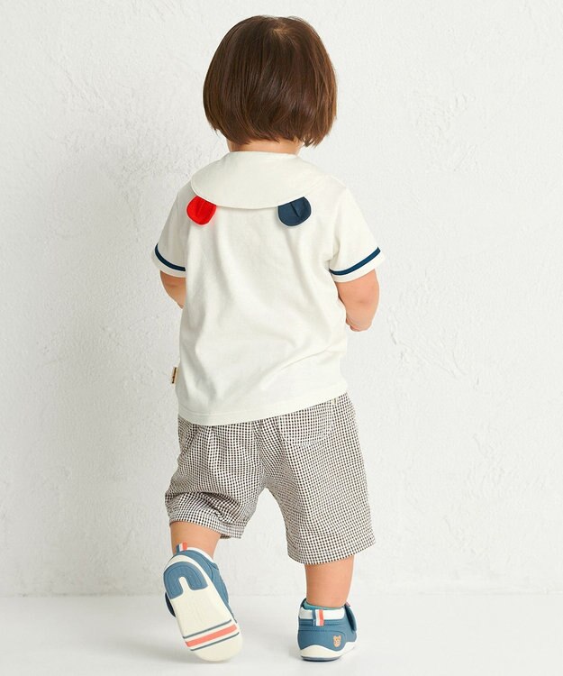 MIKI HOUSE HOT BISCUITS 【70-110cm】 くま耳 セーラーカラー半袖Tシャツ 白