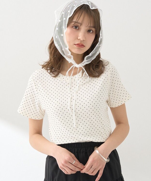 earth music&ecology ドットプリントＴシャツ Ivory