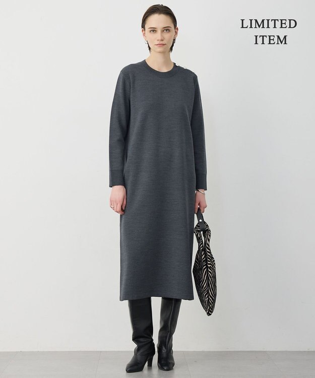 ICB 【WEB限定】 ウールブレンドダブルフェイス ニットワンピース ミディアムグレー
