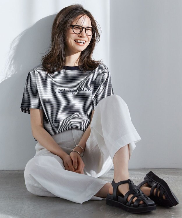 23区 【SLOW/洗える】ロゴ Tシャツ ネイビーボーダー