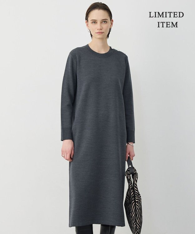 ICB 【WEB限定】 ウールブレンドダブルフェイス ニットワンピース ミディアムグレー