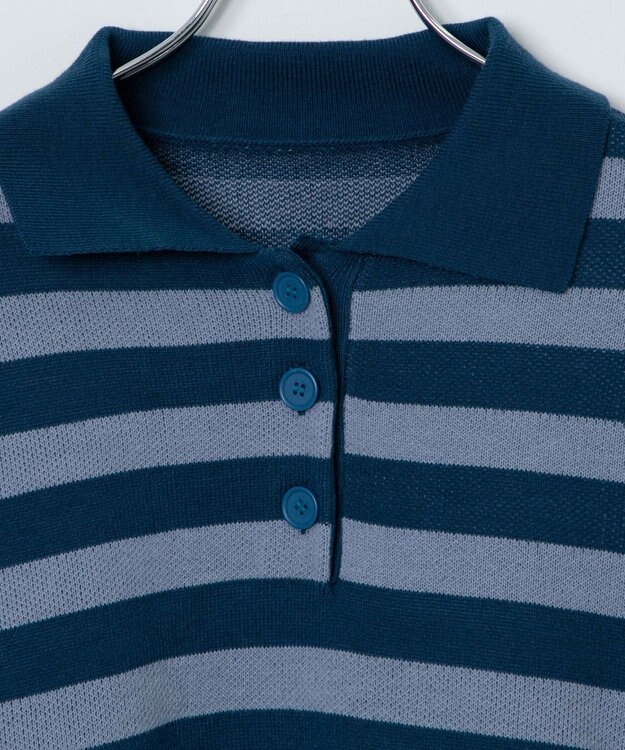 WEGO ボーダーニットポロ ブルーボーダー