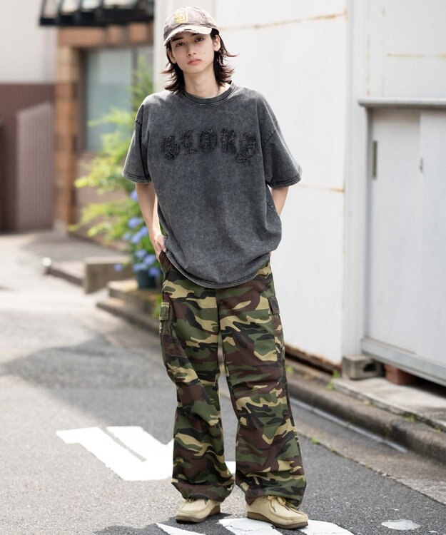 WEGO 【ユニセックス着用ITEM】スノーウォッシュダメージアップリケT（SS） ブラック