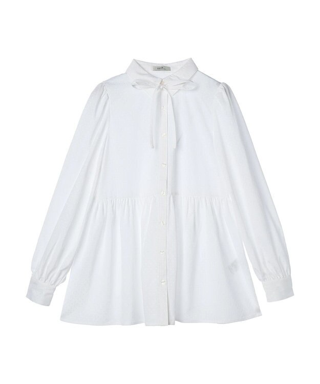 earth music&ecology リボン付き切り替えギャザーシャツチュニック Off White