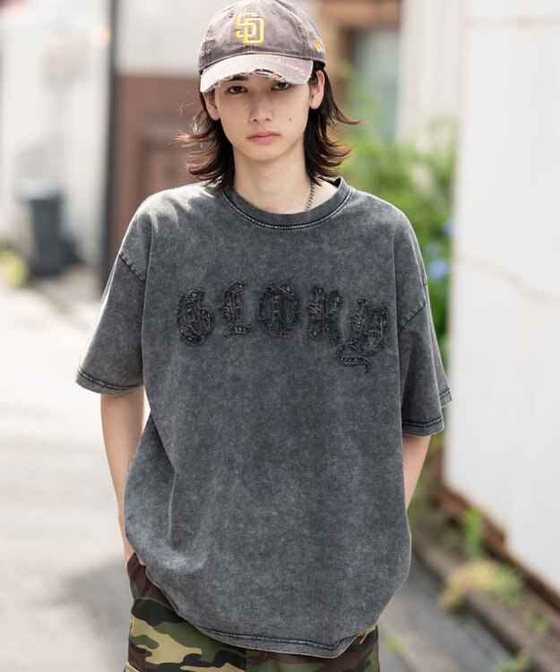 WEGO 【ユニセックス着用ITEM】スノーウォッシュダメージアップリケT（SS） ブラック