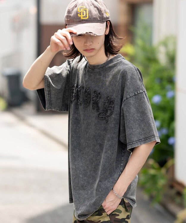 WEGO 【ユニセックス着用ITEM】スノーウォッシュダメージアップリケT（SS） ブラック