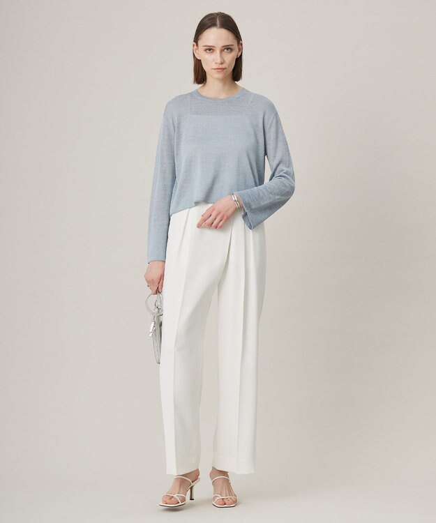 ICB 【洗える】 リネンレーヨンハイゲージ クロップドプルオーバー サックスグレー系