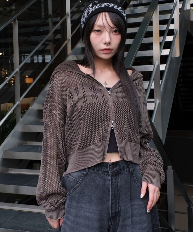 WEGO ヴィンテージウォッシュメッシュパーカー ブラウン