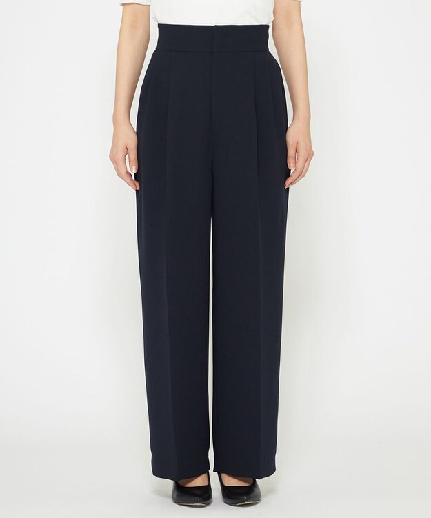 uncrave 【防シワ・洗濯機洗い可】ウォッシャブル ダブルクロス ワイドパンツ ネイビー