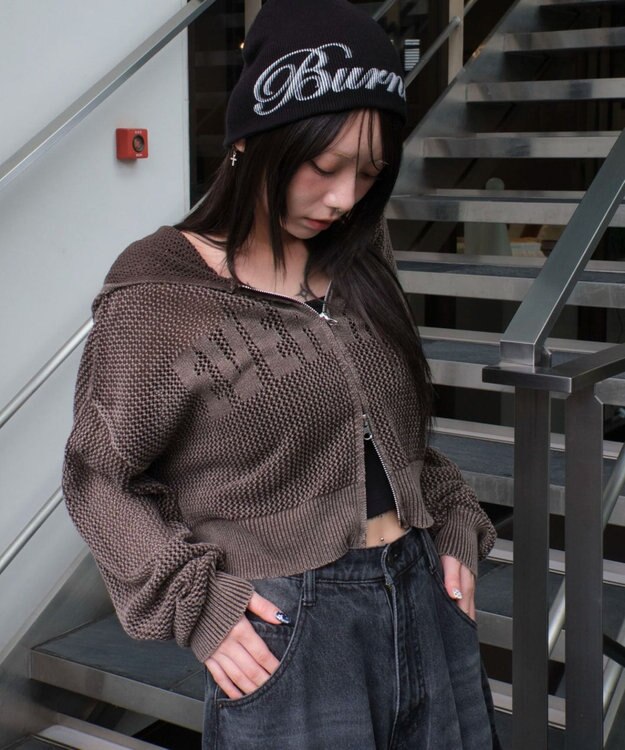 WEGO ヴィンテージウォッシュメッシュパーカー ブラウン