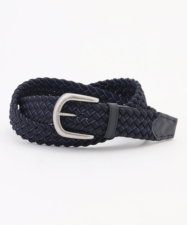 JOSEPH ABBOUD 【イタリア素材・ストレッチ・日本製】メランジグリッドストレッチ ベルト ダルブルー系