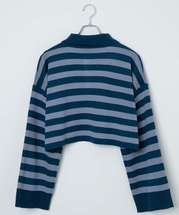 WEGO ボーダーニットポロ ブルーボーダー