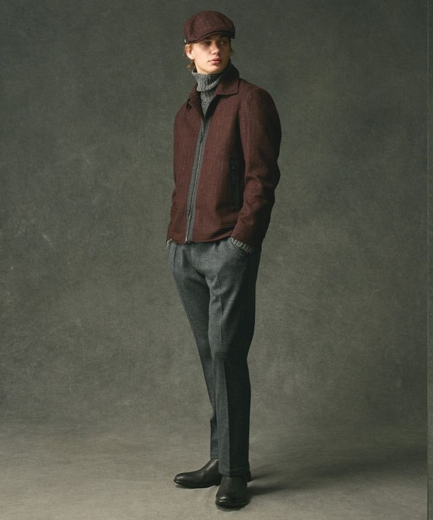 JOSEPH ABBOUD 【イタリア素材/軽量/ストレッチ】ワイドチョークストライプ  ブルゾン ダークブラウン系2