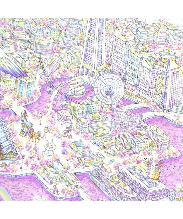 Marca 【伝統横濱スカーフ】YOKOHAMA MINATOMIRAI  大判 シルクツイル スカーフ ピンク