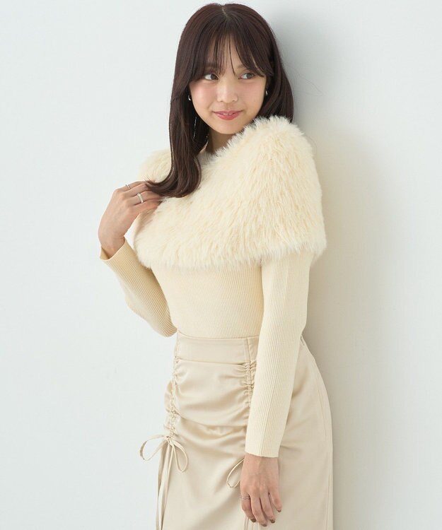 earth music&ecology ＳＥＴ２点ケープ＋リブニットプルオーバー Ivory