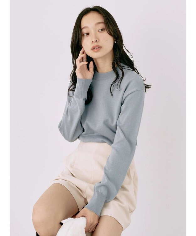 earth music&ecology バックボタンクルーネックニットプルオーバー Sax