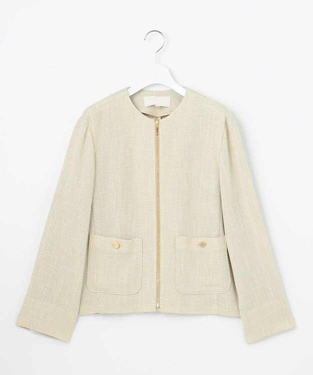 自由区 L 【洗える】ライトカラミノーカラー ジャケット ベージュ×オフ