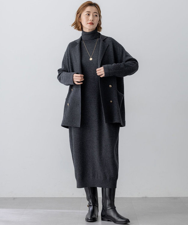 23区 S 【洗える】カシミヤブレンド タートルネック ニットワンピース グレー系