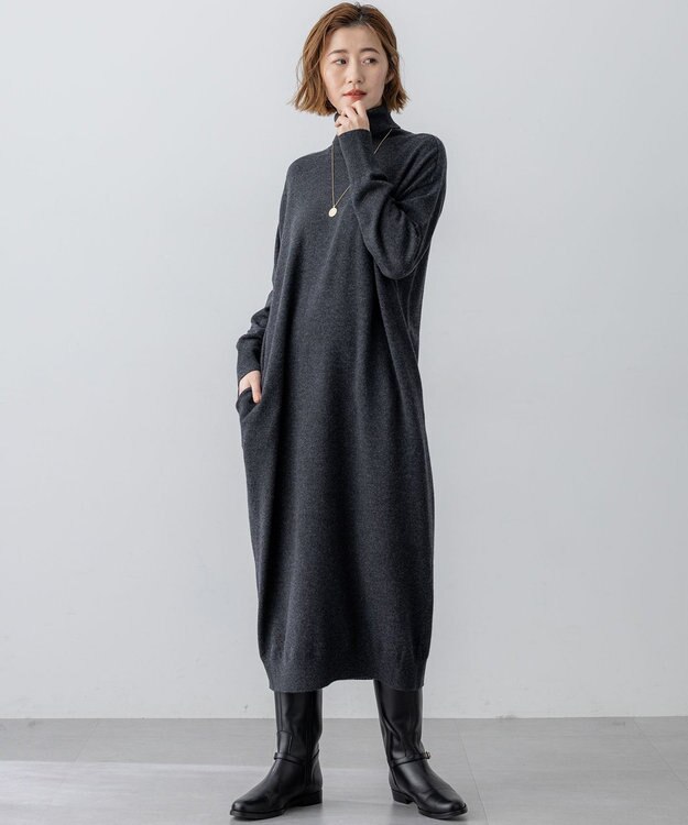 23区 S 【洗える】カシミヤブレンド タートルネック ニットワンピース グレー系
