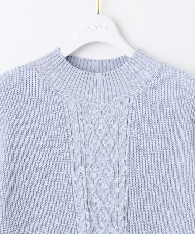 ANY SIS 【洗える】スフレアランパターン ニット ミントブルー