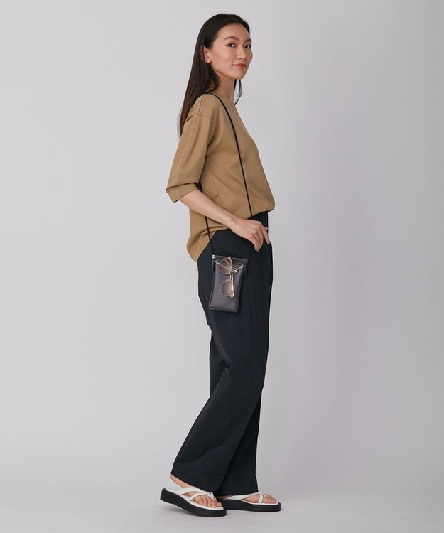 ICB 【洗える】 エコナイロンストレッチ ワイドストレートパンツ ネイビー