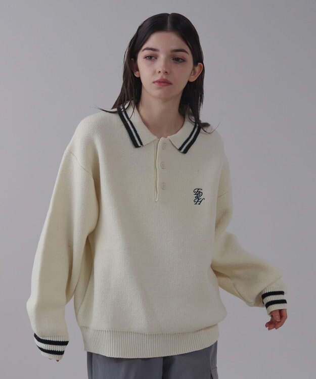 WEGO 【ユニセックス着用ITEM】ワンポイント刺繍ニットポロ ホワイト