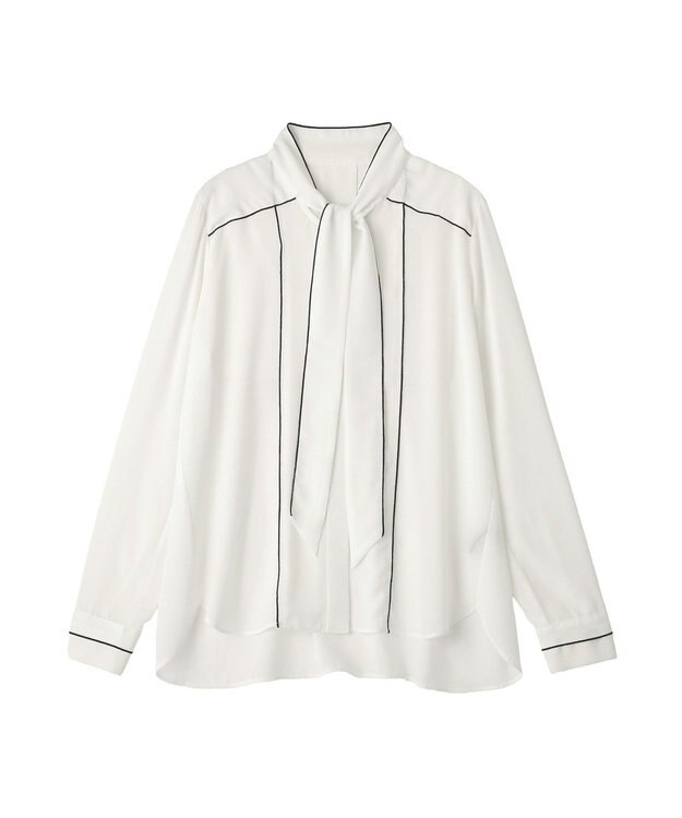 YECCA VECCA 配色ラインボウタイブラウス Off White
