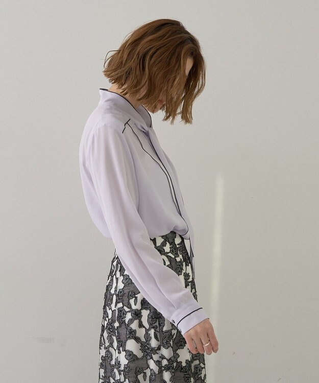 YECCA VECCA 配色ラインボウタイブラウス Lavender