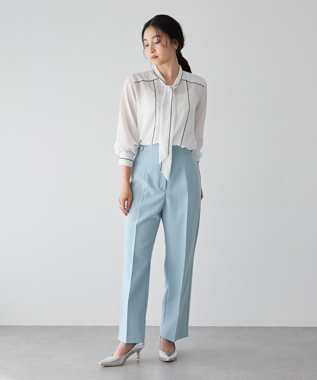 YECCA VECCA 配色ラインボウタイブラウス Off White