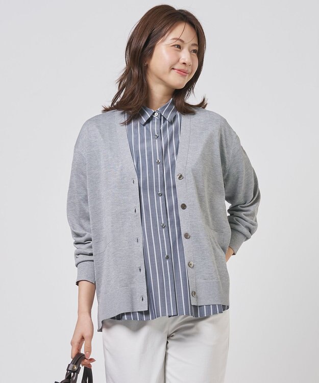 J.PRESS LADIES Vis/Pe スパーク ニット カーディガン ライトグレー系